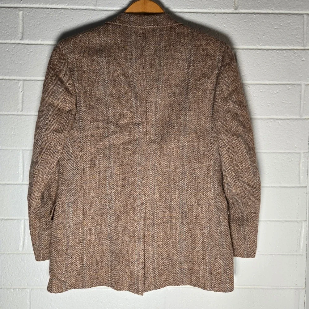 Vtg Saks Tweed Blazer Mens 40 Brown Herringbone Wool Sport‎ Coat Academia Preppy